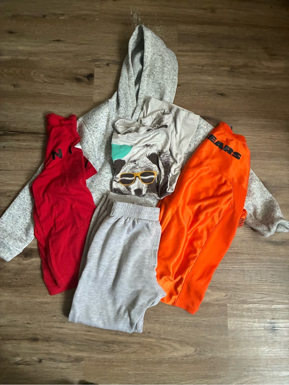 Casual Hooded Sweatshirt & Jogger with Graphic Tees - Gray, Red, Orange
